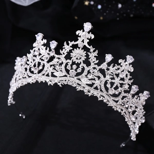 Exquisite bridal tiara with sparkling AAA cubic zirconia on a silver metal frame