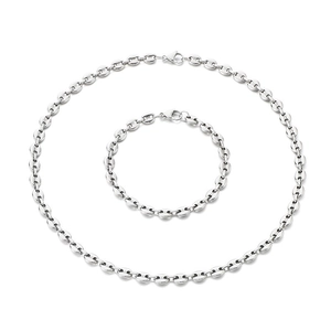 Silver stainless steel pig nose coffee bean link chain necklace and bracelet set for unisex