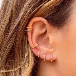 U-shaped 18k gold plated ear cuff set with pavé cubic zirconia for layered earring style