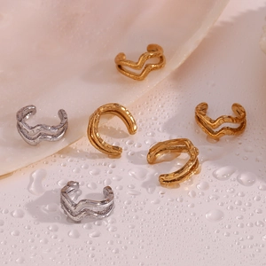 Double-layered wave textured ear cuffs in gold and silver plating with water droplet detail