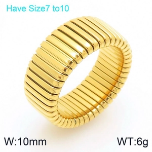 Close-up of golden threaded snake chain ring with 10mm width and polished finish