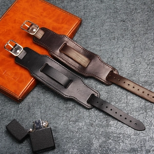 Retro punk style wide genuine leather bracelet with metal buckle in black and dark brown