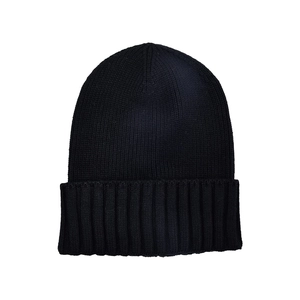 Classic black ribbed knit beanie for women featuring a wide folded cuff design