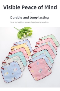 Detail of 12-pack 100% cotton gauze baby handkerchiefs with assorted cartoon prints