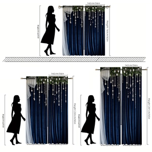 Size comparison of dark blue velvet curtains showing heights 160cm, 230cm and 241cm