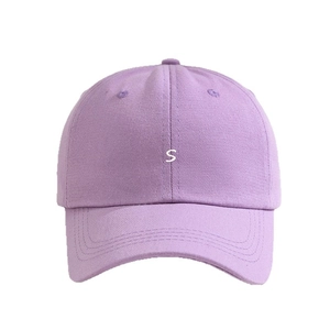 Light purple cotton baseball cap with white S embroidery and adjustable strap
