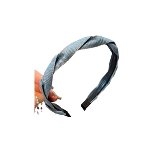 Handheld vintage blue denim twisted braid headband with non-slip teeth for women