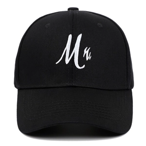 Classic black baseball cap with white Mr. embroidery on high-quality twill fabric