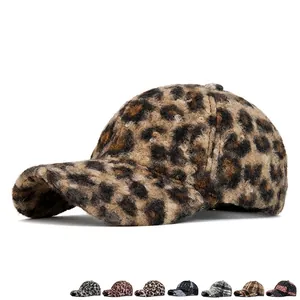 Plush leopard print baseball cap for women with multiple color variants and patterns