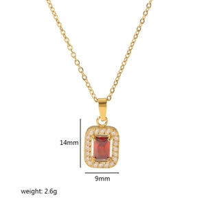 18K gold plated stainless steel necklace with ruby pendant and zircon micro-paving