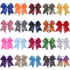 Lot de 20 nœuds à cheveux en paillettes colorées avec élastique pour filles