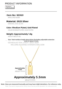 Macro view of S925 silver rectangular pendant necklace with H letter engraving