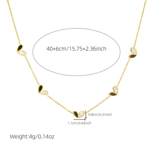 Collier doré avec cinq pendentifs cœurs noirs et blancs, bijoux minimalistes en acier