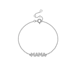 Minimalist S925 sterling silver chain bracelet with shimmering MAMA letter pendant