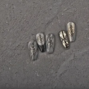 Retro gold embossed marble nail art stickers with bohemian vintage luxury metal relief