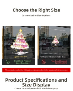 Detail of white and pink Christmas tree window decals showing scale and light effects