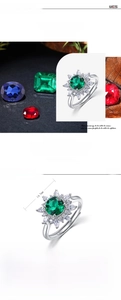 Detailed view of S925 silver sunflower ring with 7x7mm lab-grown emerald and micro-pave diamonds