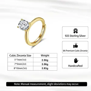 Detail showing 925 sterling silver ring with oval cubic zirconia in 1ct to 3ct sizes