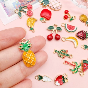 Variety of alloy enamel fruit charms including strawberry and pineapple for DIY jewelry