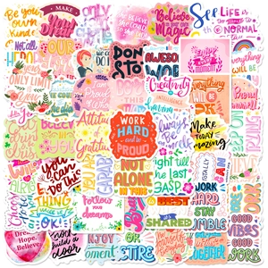 50pcs cute pink inspirational waterproof vinyl stickers for laptops and journals