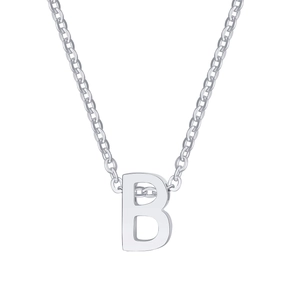 Silver stainless steel necklace featuring a polished capital letter B alphabet pendant