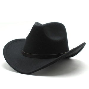 Western Cowboy Hat Wide Brim Felt Fedora With Riveted Leather Band Retro Jazz Style Sun Protection Headwear For Men Women