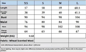 Detailed size chart for slim fit blazer with measurements for XS to L in centimeters