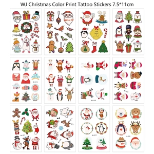 Set of 12 festive Christmas temporary tattoos featuring gingerbread men and reindeer