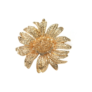 Exaggerated golden sunflower open ring with hammer textured finish for women