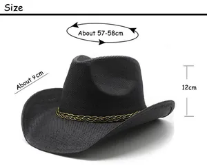 Size chart showing 57-58cm circumference and 9cm brim for the black western cowboy hat