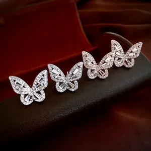 Boucles D'oreilles Papillon Avec Zircon Base En Cuivre Et Tige En Argent Bijoux Mode Animal Pour Femmes