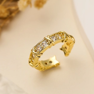 Luxury 18K gold plated X-shaped crisscross open ring with sparkling round zircon accents
