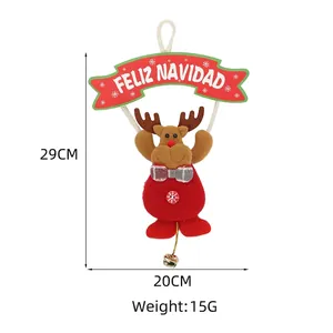 Christmas reindeer pendant with Feliz Navidad banner and metal bell for tree decoration