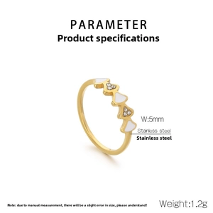 Détails techniques de la bague en acier inoxydable plaqué or 18 carats avec émail blanc