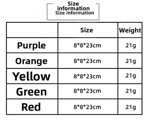 Size information chart for Halloween gnome plushies in five colors measuring 8x8x23cm