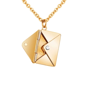 Elegant gold envelope pendant necklace with an openable love letter design for women