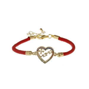 18K gold plated MAMA bracelet with colorful zircons on red woven rope for Mother's Day
