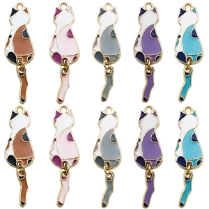 Cat Pendants Enamel Zinc Alloy Cartoon Charms Movable Tail For DIY Jewelry Making Necklaces Bracelets