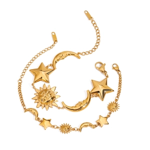 18K gold plated stainless steel celestial jewelry set featuring sun moon and stars charms