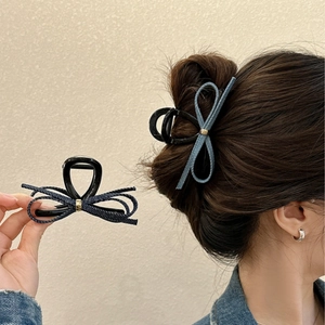 Pince À Cheveux Nœud En Jean Tissu Résine Élégante Pince Crabe Accessoire De Mode Pour Femmes