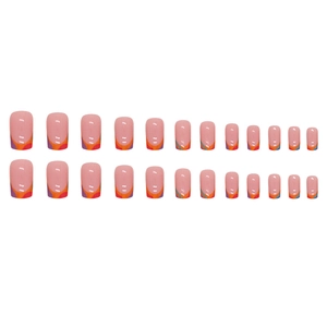 24pcs French press-on nails with colorful wave design on nude base, almond shape tips