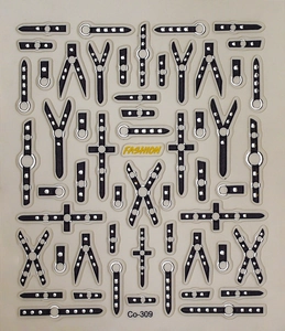 Detailed punk style 5D nail stickers featuring black leather belt and silver rivet motifs