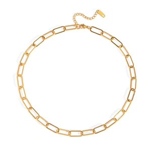 Collier à maillons trombone dorés en acier inoxydable avec étiquette gravée S.STEEL