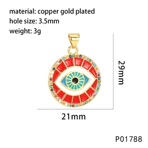 Gold evil eye charm pendant with colorful enamel and micro-set zircon accents