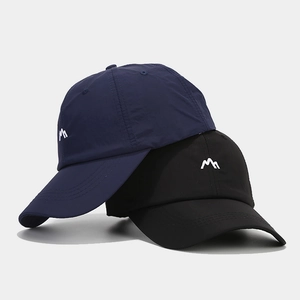 Navy and black quick-dry baseball caps with mountain embroidery for outdoor sun protection