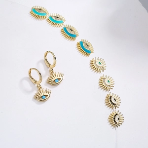 Evil Eye Stud Earrings Copper Gold Plated Zircon Enamel Niche Design Elegant Jewelry Accessory For Women
