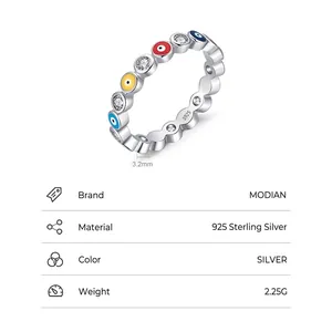 S925 sterling silver ring with blue evil eye enamel and cubic zirconia stones