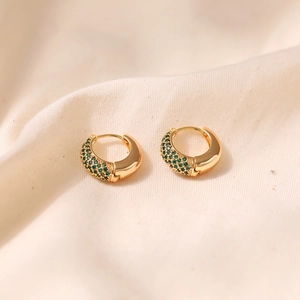 18K gold plated brass hoop earrings with micro-p鑲ed green zircon stones for women