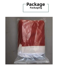 Red and white Christmas chair covers folded in clear plastic zip packaging bag