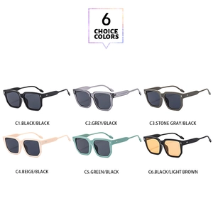 Detailed grid of six stylish square oversized sunglasses in assorted frame color combinations